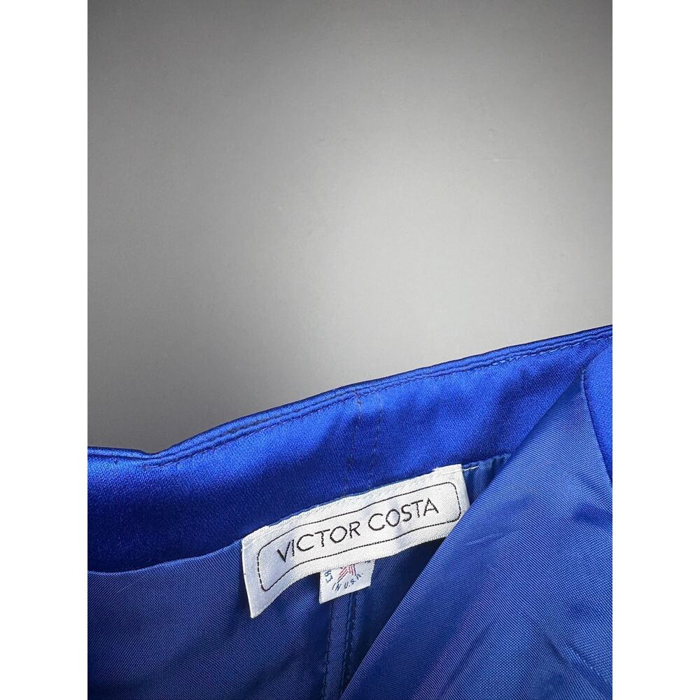 Vintage Victor Costa Royal Blue Satin Cocktail Dress Elegant Party Gown Size XS - Picture 3 of 5